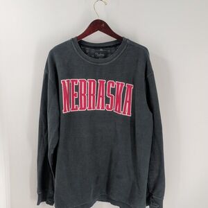 Vtg Nebraska Cornhuskers Football Pressbox‎ Mens Dark Gray Ribbed Sweatshirt 2XL